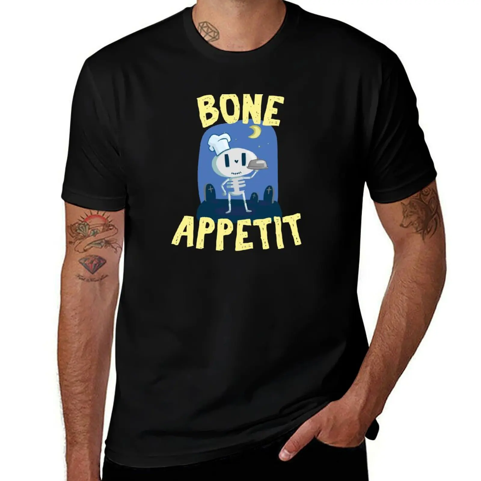 Cute Bone-appetit - bon appetit skeleton chef for Halloween pun T-Shirt Lightweight Basic Short Sleeve Shirt T-Shirt