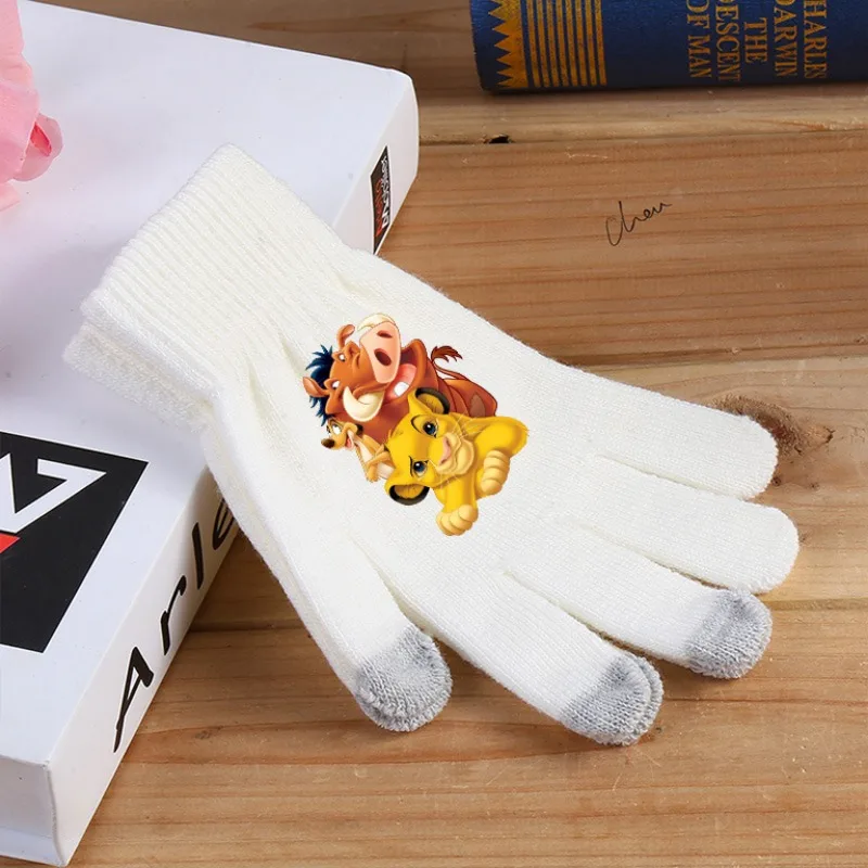 The Lion King Mufasa Child Gloves Winter Warm Cartoon Stretch Knit Mittens Kids Touch Screen Cute Girls Boys Five-finger Glove