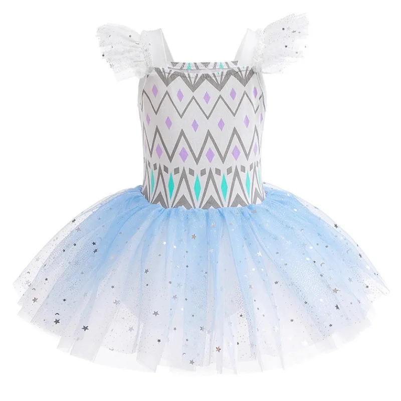 Summer Cosplay Dress Flare Sleeves Square Collar Kindergarten Children\'s Day  Ballet TUTU Starry Sky Gauze Skirt K5266