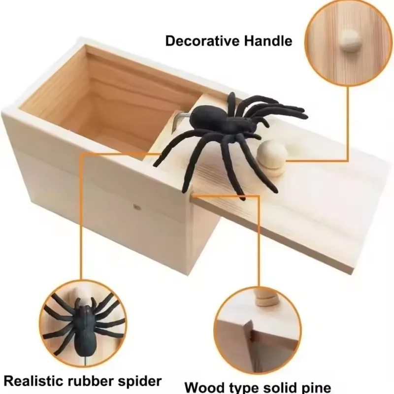 

1PC New Wooden Scare Box Prank Toy - Trick Spider Hidden Box with Horror Simulation Spider, Fun Game for Halloween Party Decor
