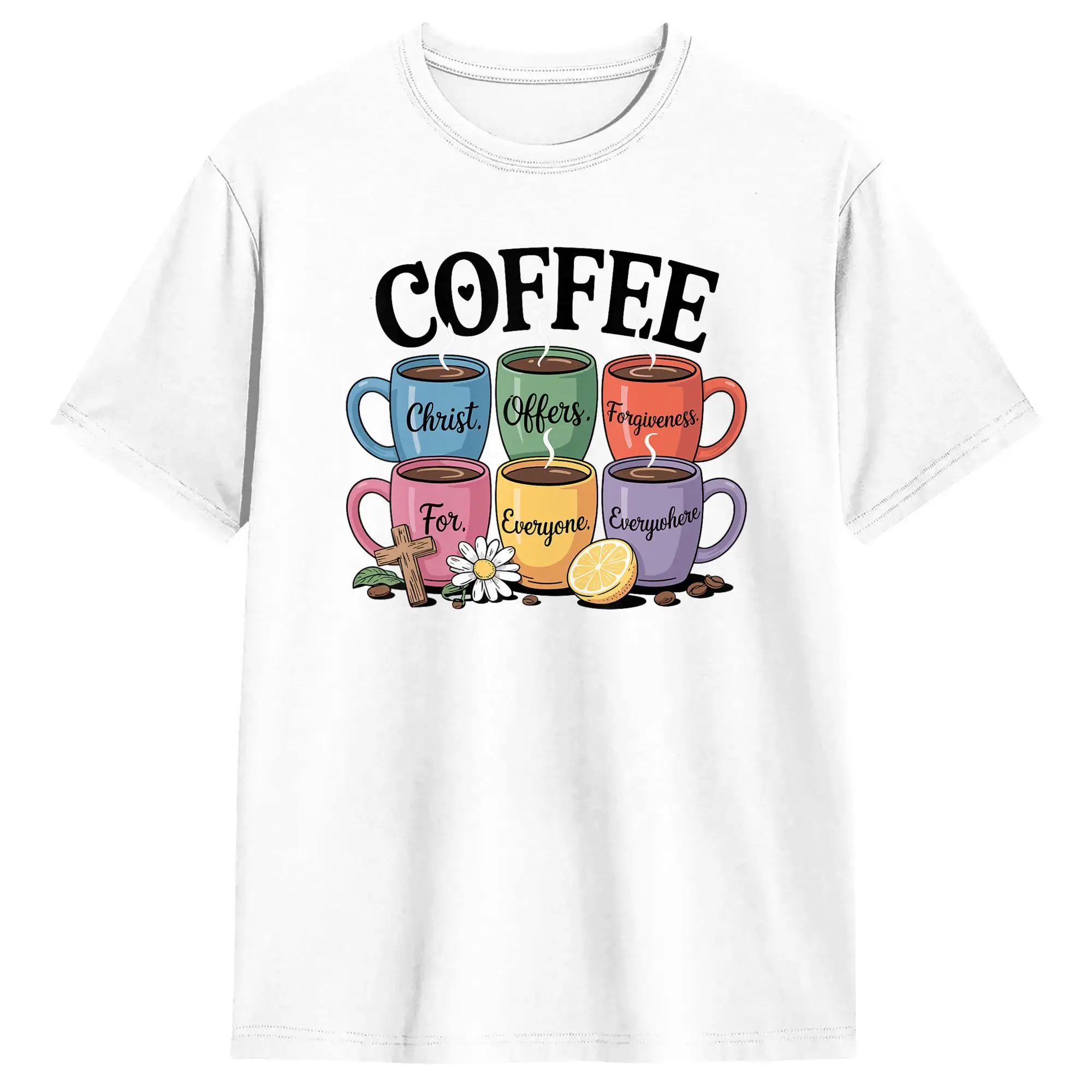 Hipster Christ Offers Forgiveness For Everyone Christian Coffee Cute T-Shirt for Men Round Neck 100 Cotton T Shirt  Short Sleeve