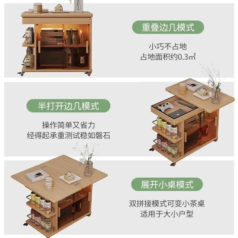 خزانة جانبية لغرفة المعيشة قابلة للطي وقابلة للطي ومتعددة الوظائف وطاولة جانبية للأريكة وشقة منزلية صغيرة وطاولة قهوة من الخشب الصلب #3