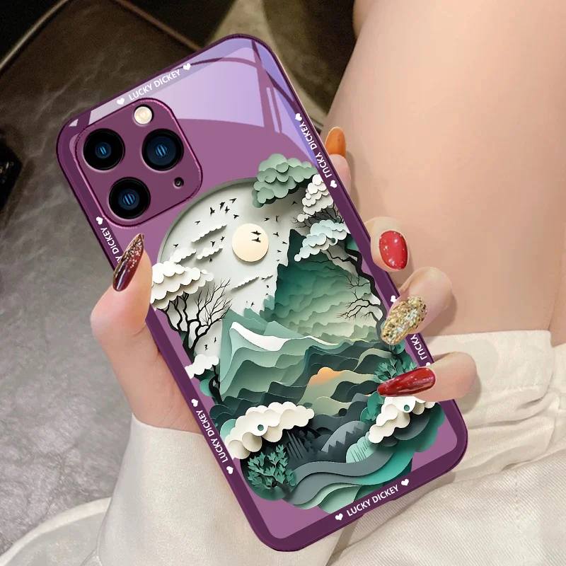 Schilderachtige Sneeuwberg Voor Iphone 15 Pro 14 13 12 Mini 11 Xs Max Xr 7 8 Plu Se 2020 2022 Zwart Gehard Glazen Telefoonhoesje