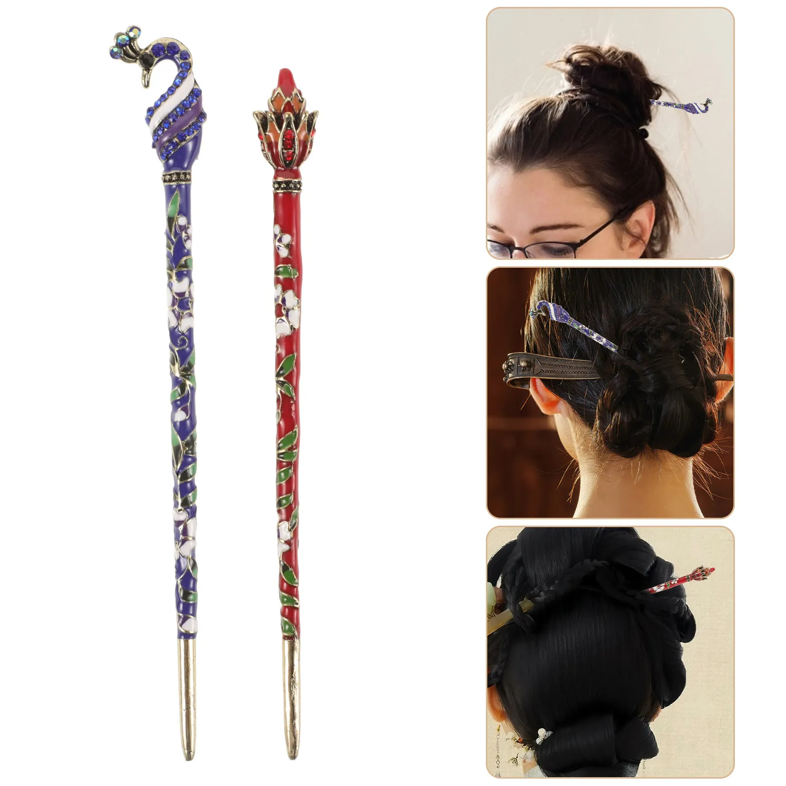 

2 шт. китайских заколок для волос в ретро-стиле для женщин: минималистичные, легкие, прочные, для вечеринок, выпускных и повседневного использования