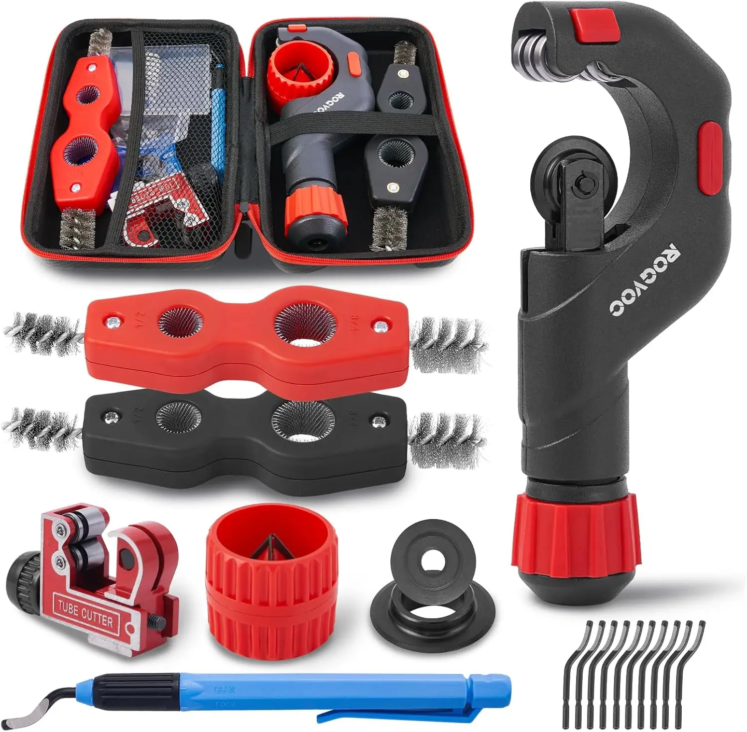 

Copper Pipe Cutter Kit with Mini Tube Cutter, Deburring Tools, Brushes and Case for HVAC Plumbing