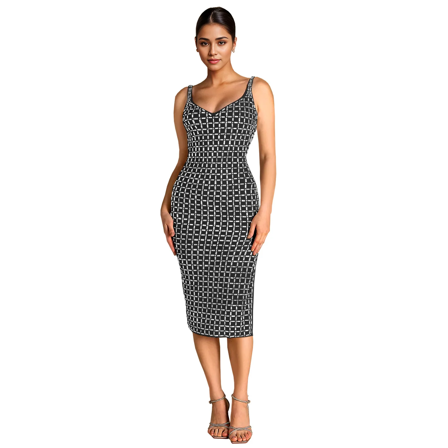 customized women adult belly dance costume fashionable outfit sexy backless sparkling diamond sequin suspender arm hugging dress