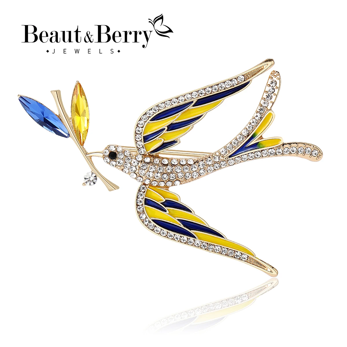 Sparkling Rhinestone Dove Brooches for Women Unisex Ukrainian Ear of Wheat Pins 4-color Available Casual Accessories Gifts