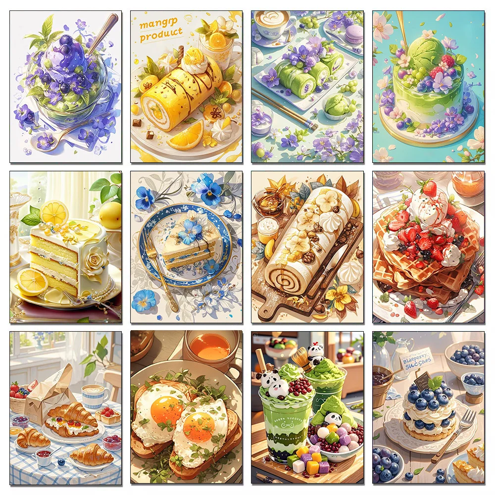 DIY Cartoon Diamond Painting Dessert Cake Full Diamond Embroidery Kitchen Cuisine Cross Stitch Set Art Home Decoration Gift