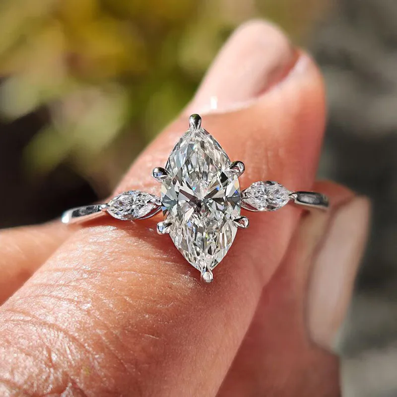 

2Ct Main Stone EF VS-VVS Marquise Cut CVD Lab Grown Diamond 3 Stones Engagement Ring IGI Certified Platinum 950 Trilogy Ring