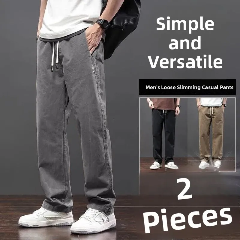 Men's Loose Straight Leg Work Trousers Spring Autumn Wear Resistant Dirt Easy to Clean Casual Pants for Daily Work