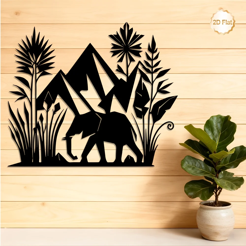 CIFBUY Iron Wall Art Decor Tropical Elephant Mountain Metal Sculpture 2D Flat Indoor Outdoor Living Room Bedroom Patio Home
