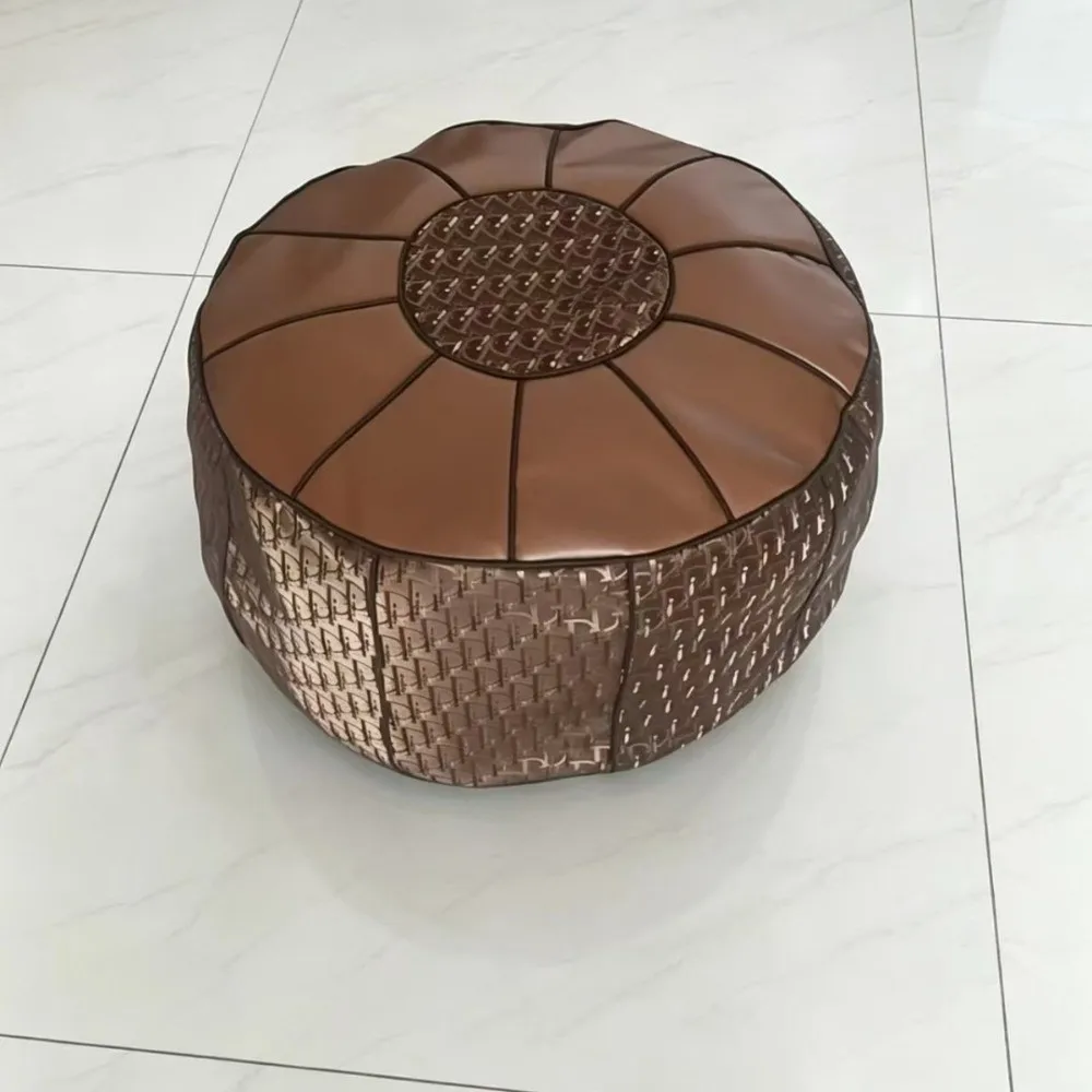 PU Leather Footstool Cover Unfilled Round/Square Pouf Cover Waterproof Bohemian Style Sofa Stool Cover Indoor Use