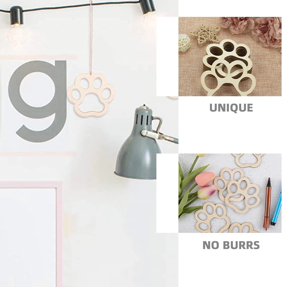 

10Sets Dog Paw Shape Wooden Slices DIY Crafts Painting Materials Pet Paws Wood Discs Unfinished Wooden Chips Home Decoration