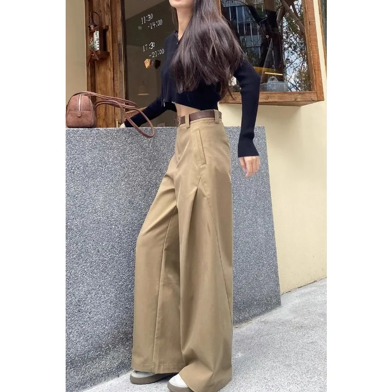 

2026 Autumn New Khaki Brown Straight Wide-leg Pants Women's Senior Sense Mopping Casual Narrow Suit Pants Spring and Winter