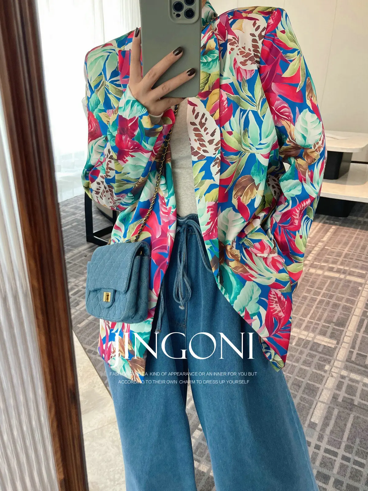 Floral Blazer Jacket Tops Y2K Women Clothing 2024 Woman Autumn Korean Style Vintage Elegant Coat Outerwears New Luxury Suit Crop