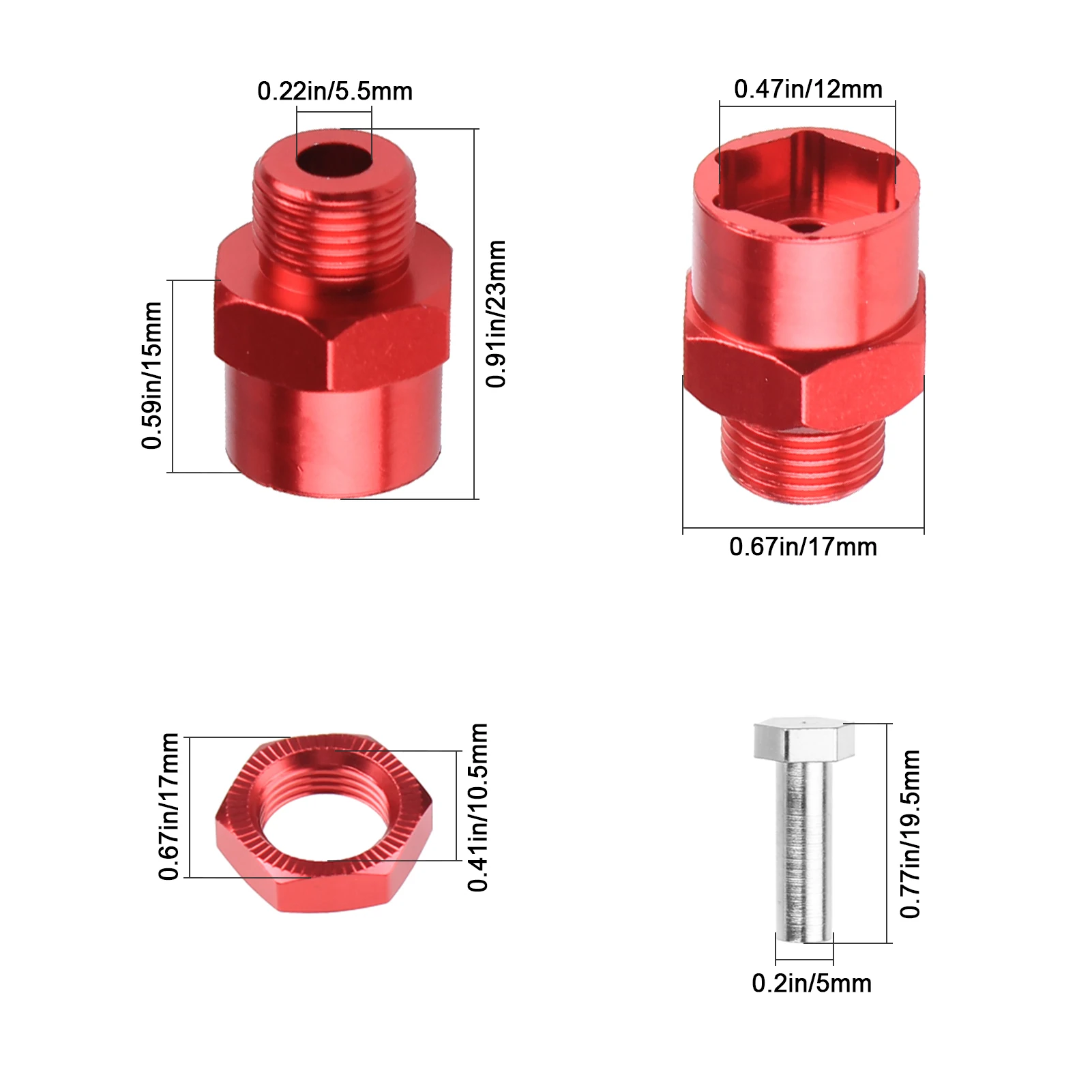 HobbyPark 12mm to 17mm Wheel Hex Hubs Adapter Extension Conversion Nuts for 1/10 RC Car 1/8 Tires Upgrade (4-Pack)
