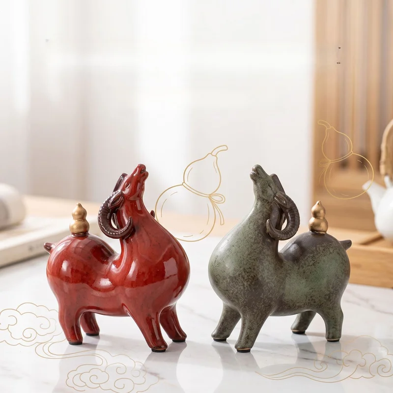Ceramic Goat Statue Figurine, Small Wealth‑Attracting Ornament for Living Room Entryway Wine Cabinet Desktop Office Zodiac Decor