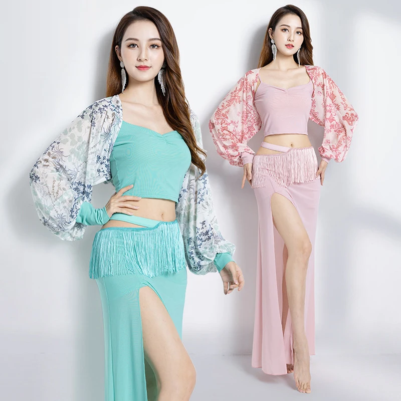 

Belly Dance 2025 New Festival Outfit Women Gauze Printed Practice Costume Oriental Dance Long Skirt Suit Performance Costume