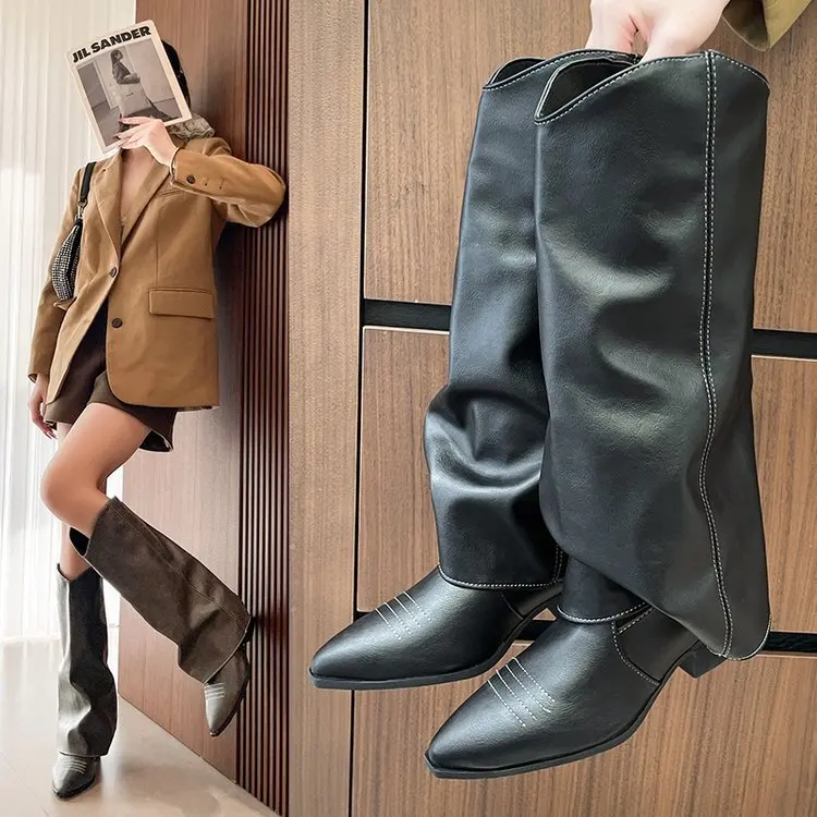 

Black Women's High Boots 2025 New Autumn Winter Thick Heel Pointed Trouser Legs Fashion Boots