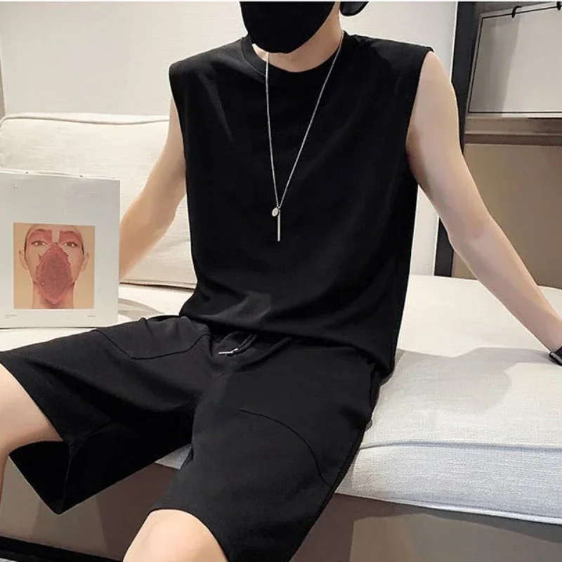 Male T Shirt Short Sets Gym Sportswear No Logo Outfits Basic 2 Piece Outfit Men's Shorts Set Plain Stretch New in Matching Baggy