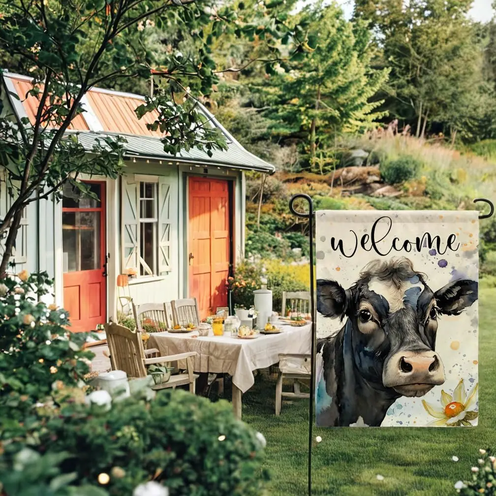 Cow Floral Garden Flag 12.5 x 18 Inch Spring Welcome Garden Flag Double Sided Farmhouse Yard Flags for Outdoor Seasonal Porc zzo