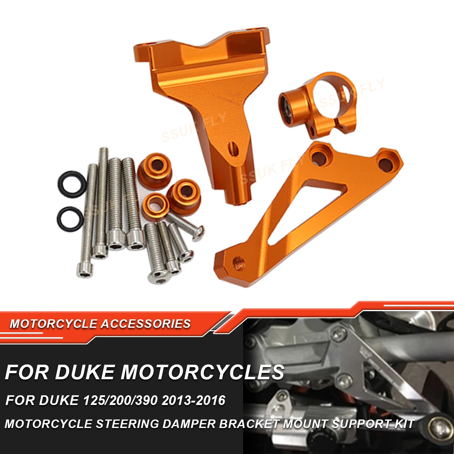 

Motorcycle Steering Damper Linear Stabilizer Bracket Mount Support Kit For DUKE 125 200 300 2013-2016