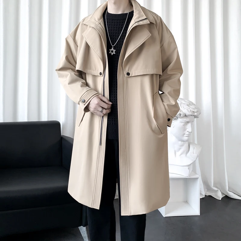 Fake Two-piece Double-layer Collar Trench Coat Jacket Medium-length Light Mature Wind Men's Senior Sense of British Style Coat