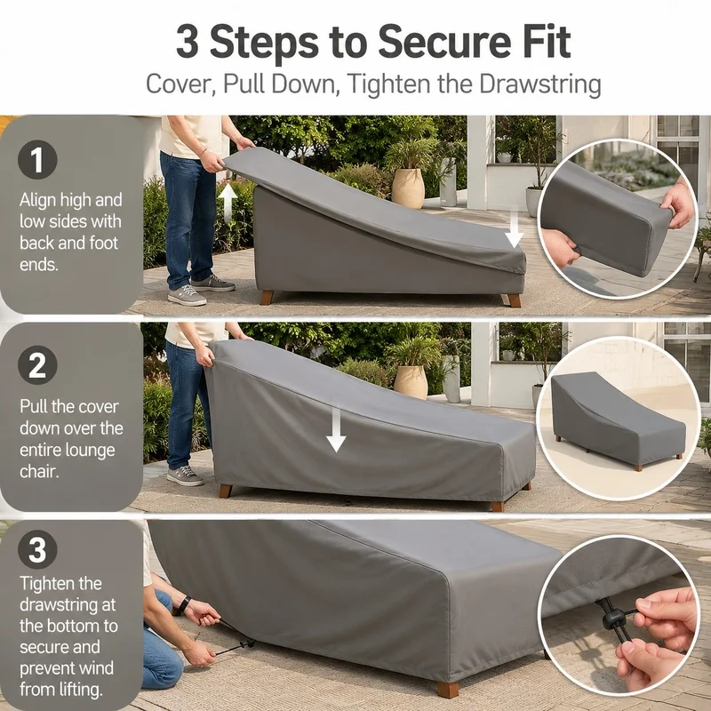 Outdoor Recliner Cover with Retractable Rod Storage Bag, Beach Cover, Dust Cover, Garden Chair Cover, Rocking Chair Protective C
