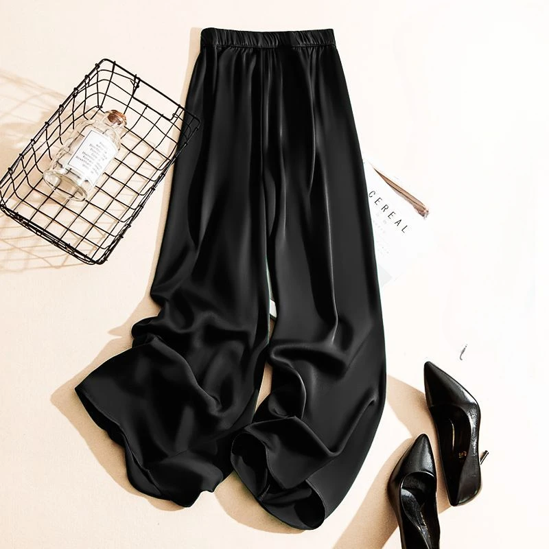 Ice Silk High Rise Copper Ammonia Silk Wide Leg Pants Women Summer Thin Acetate Satin Straight Leg Pants Loose Casual Trousers