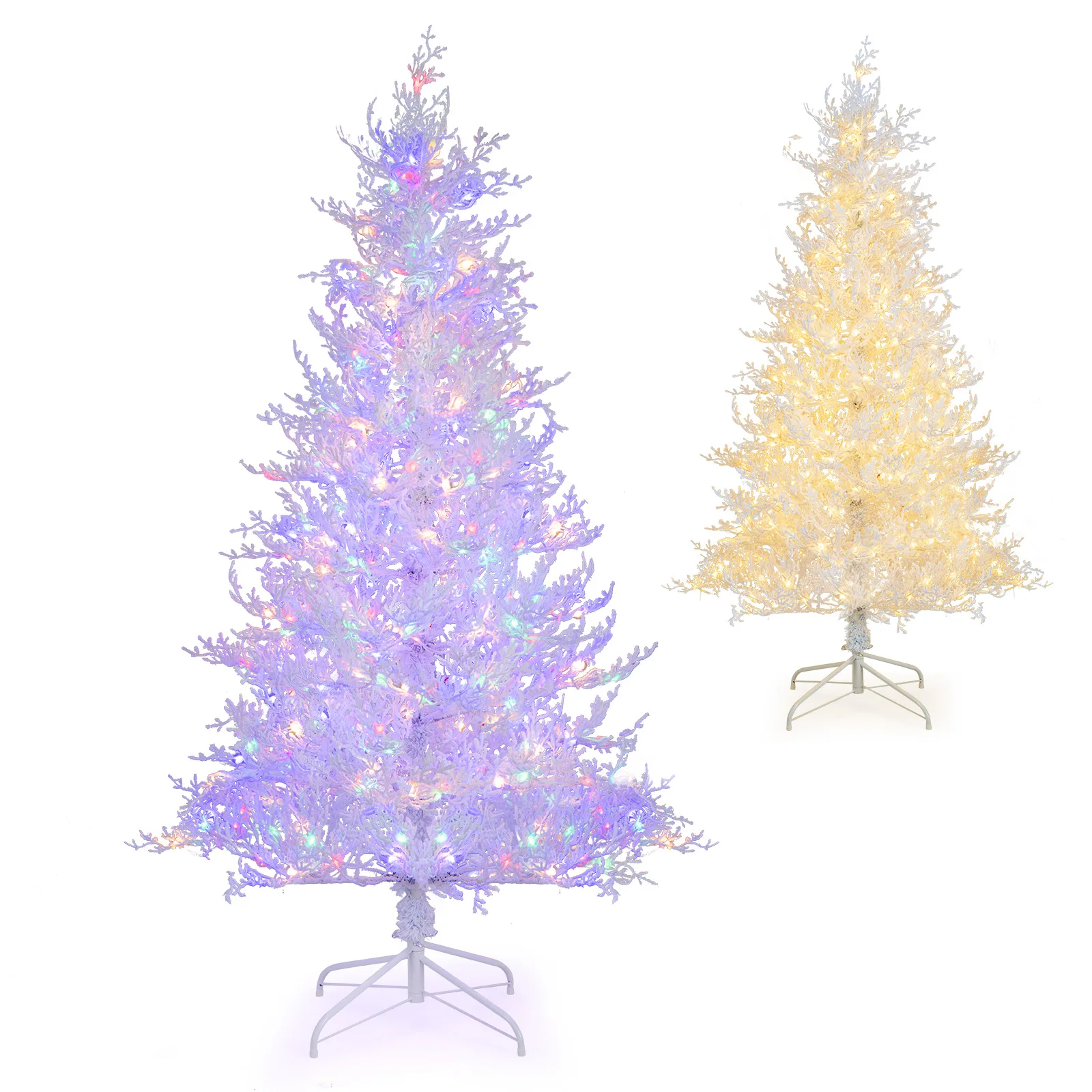 6 FT Pre-Lit Christmas Tree Snow Flocked Hinged 11 Lighting Modes w/ 300 Lights