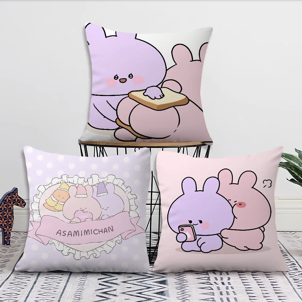 Cartoon A-Asamimichan Cute Bunny cushion For Bedroom Car Coffee Shop Room and Living Room Sofa Decorative Pillow Cover Case