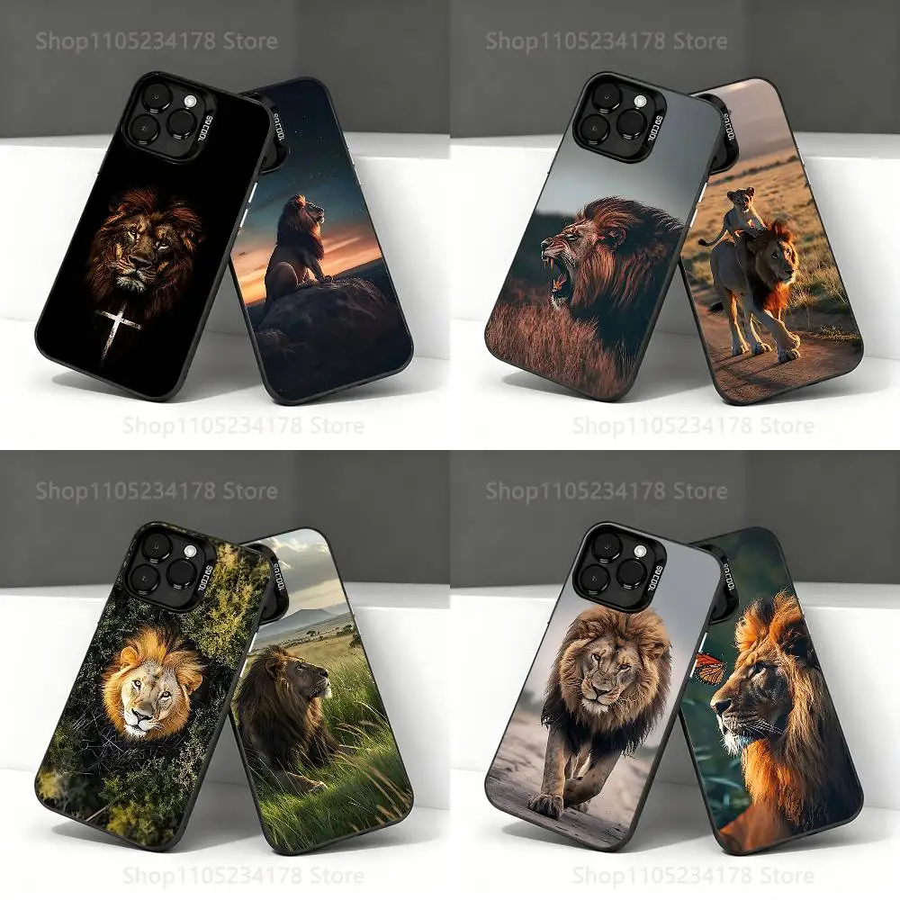 

king of the beasts Lion Animal Case For iPhone 17,16,15,14,13,12,11,Pro,XS,Max,Plus,Mini,SE4,E Black Matte Shockproof Cover