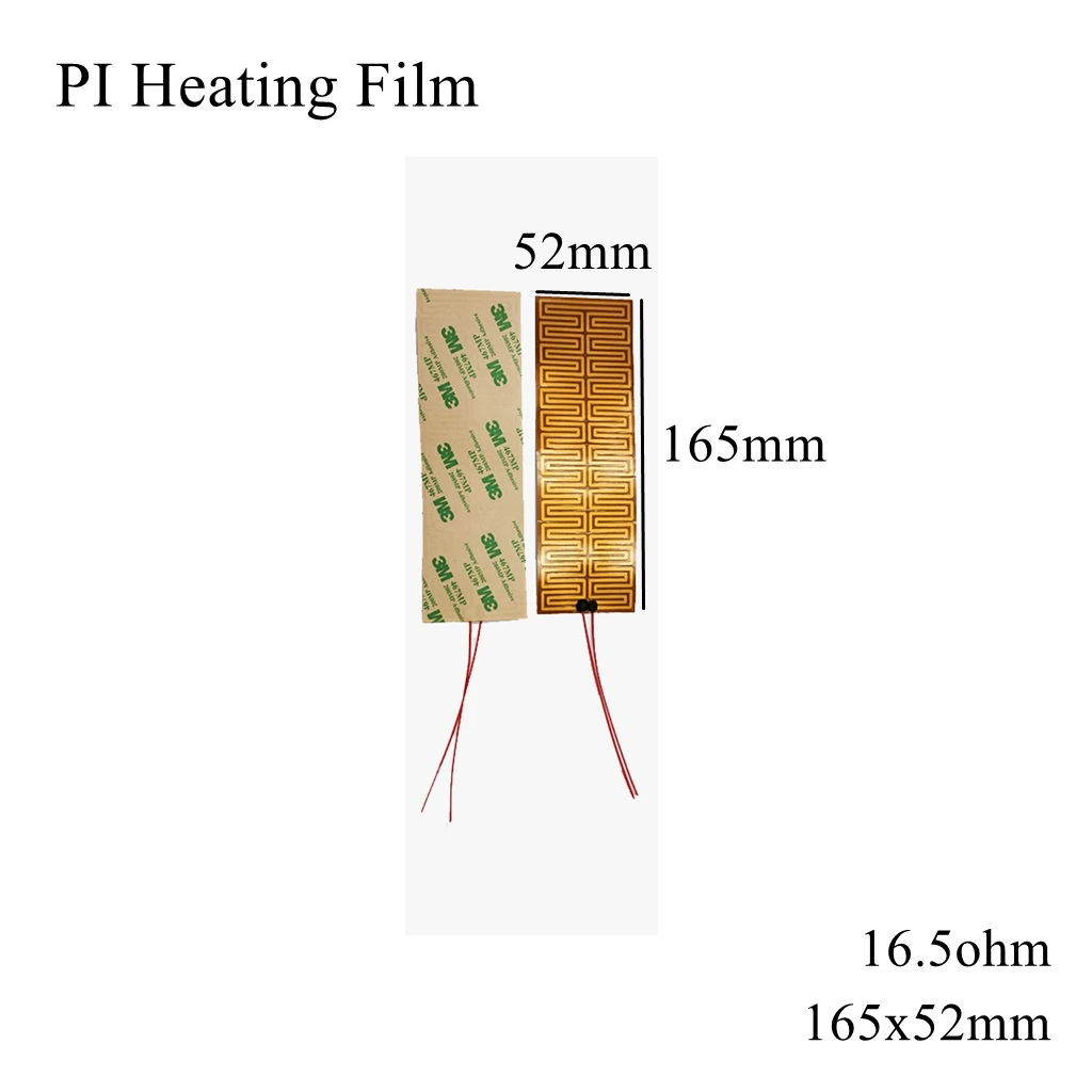 165x52mm 5V 12V 24V 110V 220V PI Heating Film Polyimide Adhesive Electric Heater Plate Panel Pad Mat Fuel Foil Oil Engine Tank