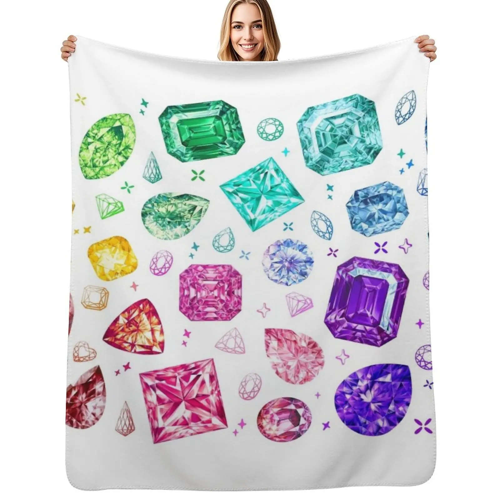 

Colorful Gemstone Collection. Gem Print Throw Blanket Luxurious Soft Blanket Holiday Gift for Family