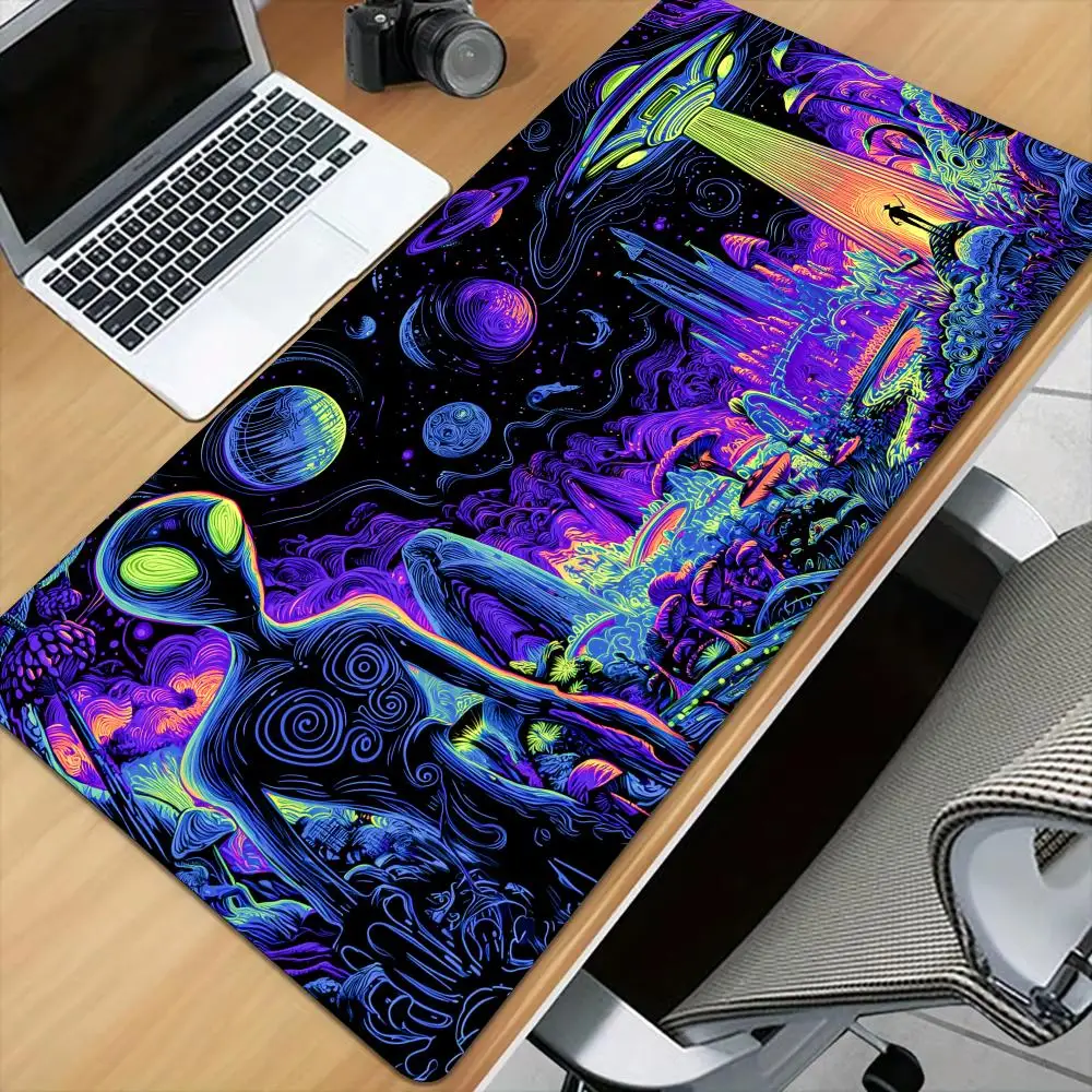 Psychedelic Starry Sky Alien Mouse Pad Desk Mat with Stitched Edge XXL Mousepads Rubber Anti-slip Gamer Keyboard Rug Gaming Mats