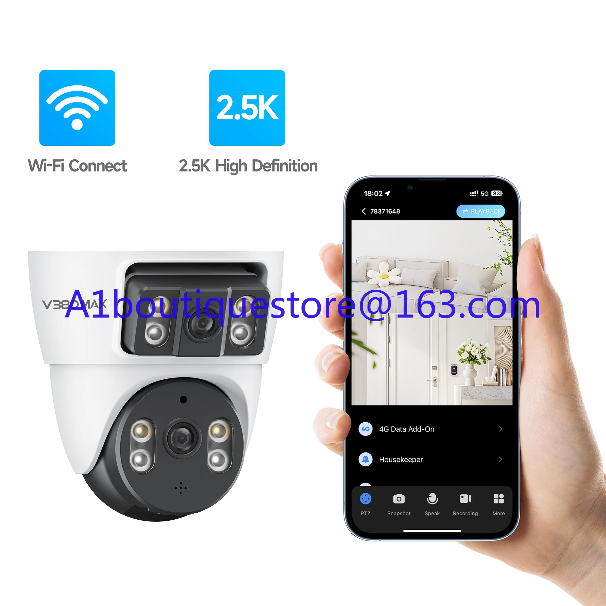 

100% High Quality V380 Wifi PTZ 360 Degree 4MP Dual Lens Indoor Turret Camera Night Vision Motion Detection Wifi Dome Camera