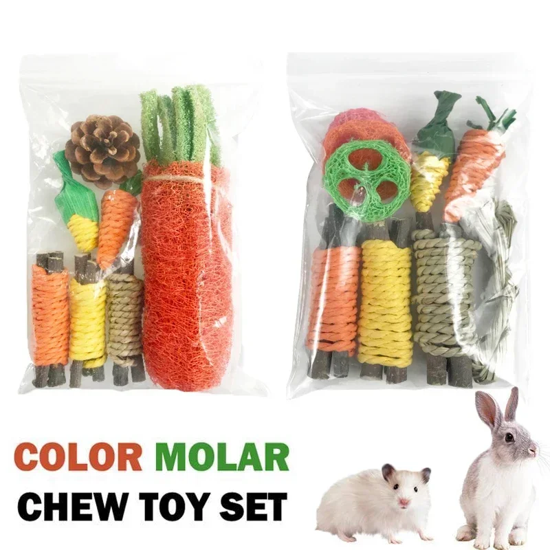 Small Animal Chew Toys Bundle For Bunny Molar Grinding Toys Hamster Guinea Chinchillas Tooth Cleaning Toy Rabbit Accessories