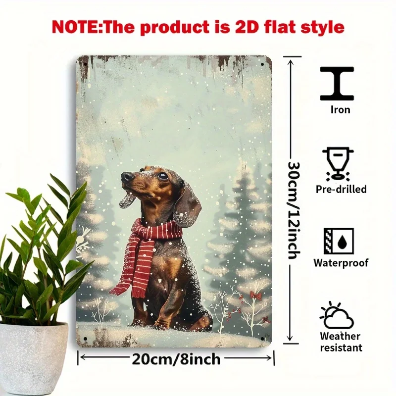 Winter Room Decor German Shorthaired Pointer Themed Vintage Metal Sign, 8.0x12.0inch, Classic Holiday Design, Iron Wall Art Deco