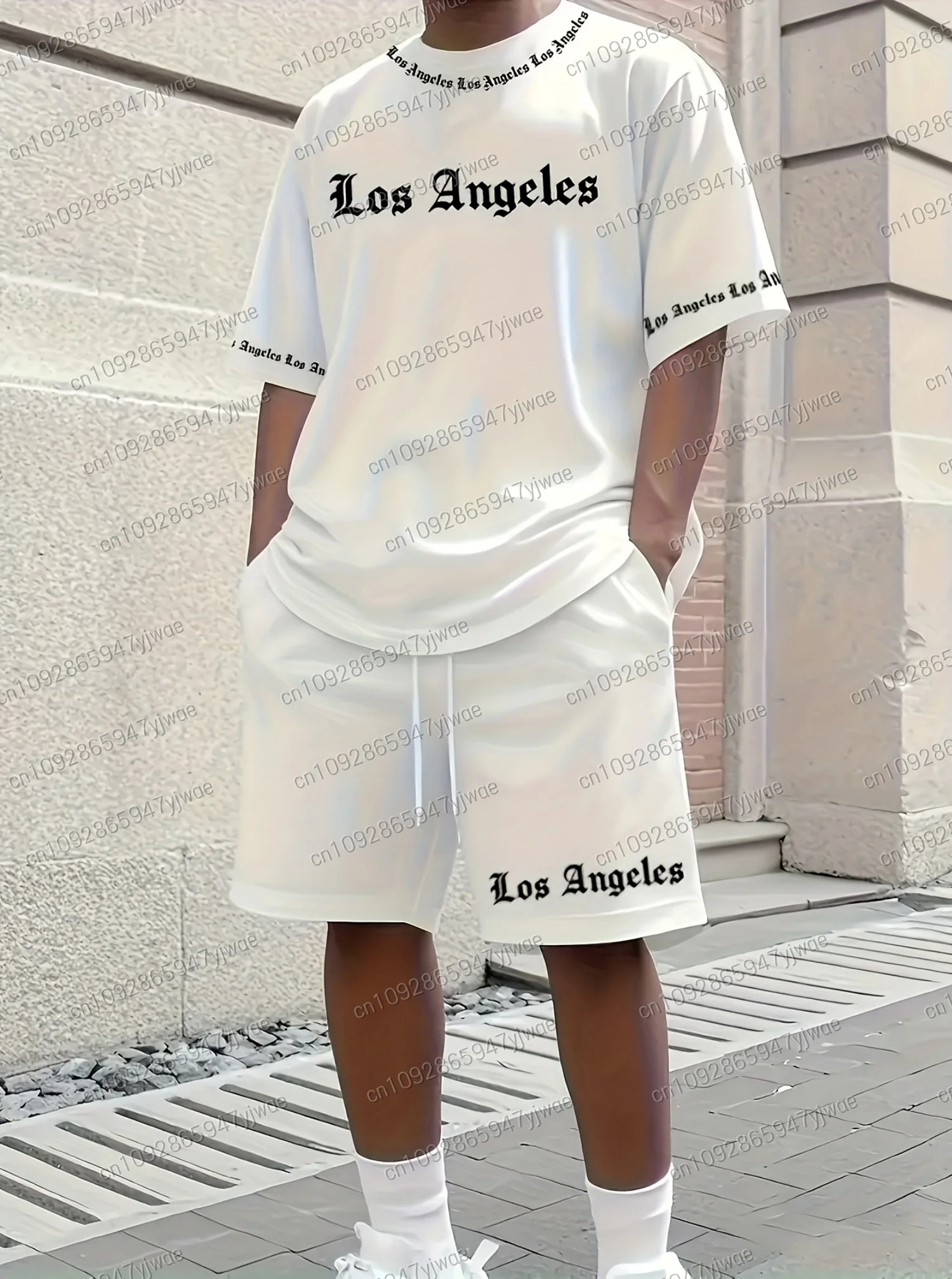 men Latest Polyester Unisex LOS ANGELES Print Sport tracksuit 2 pieces set T t-shirt set basketball Sport jersey tracksuit