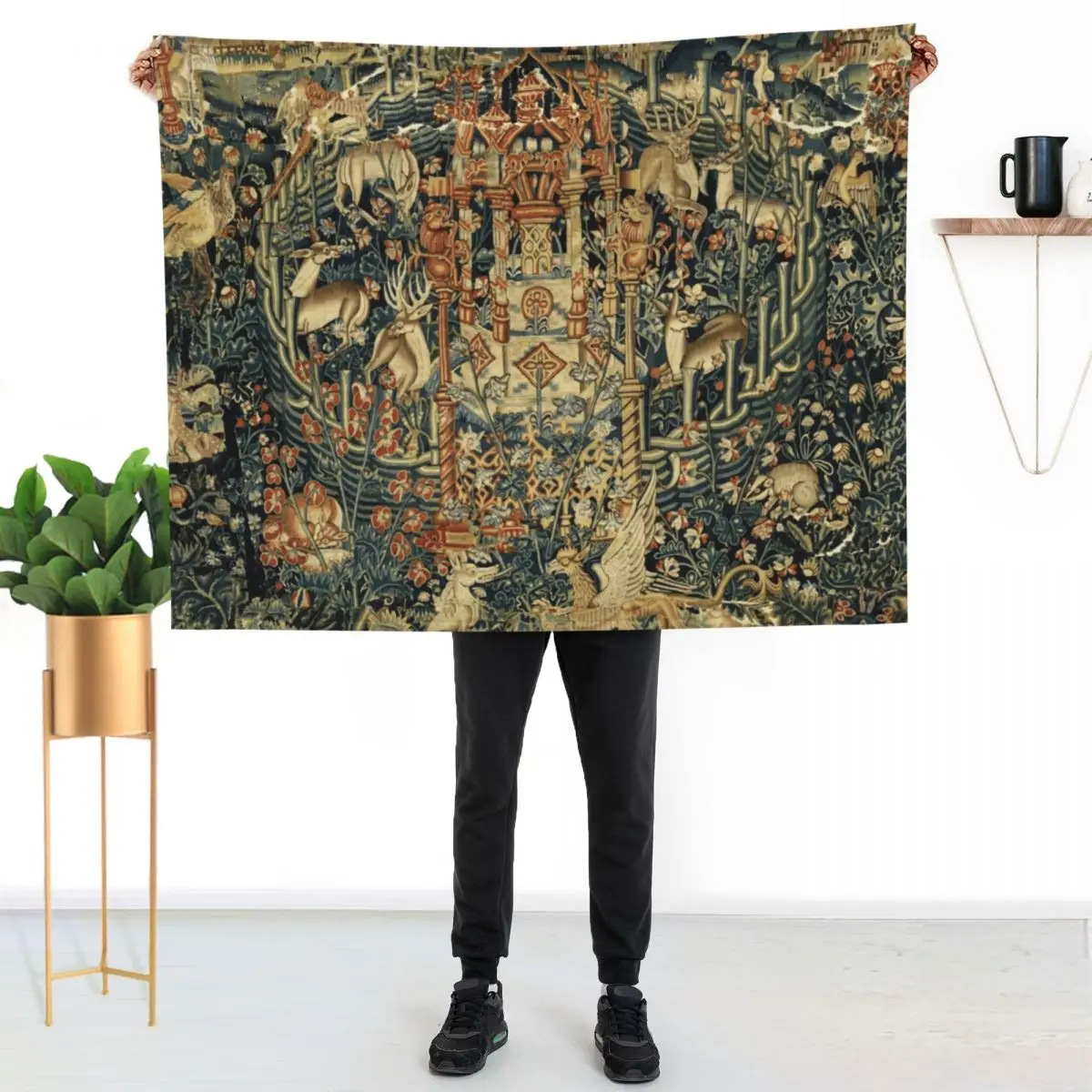SOURCE OF LIFE Verdure with Forest Animals in Private Garden, Floral Medieval Tapesty Throw Blanket Thin Decoratives Blankets