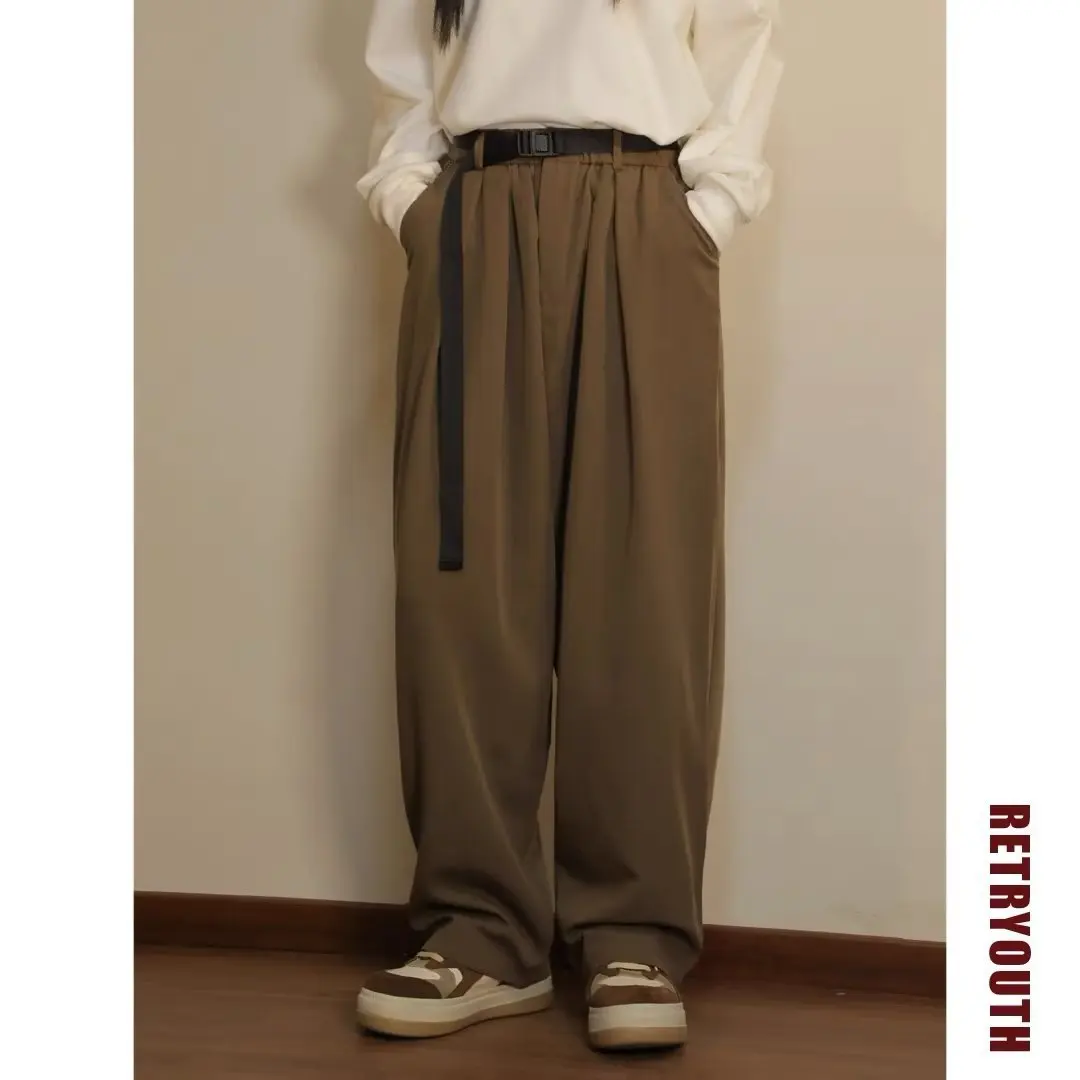 

New Style Retro Solid Color Straight Leg Sagging Trousers Men's and Women's Fashion Line Loose Wide Leg Casual Pants