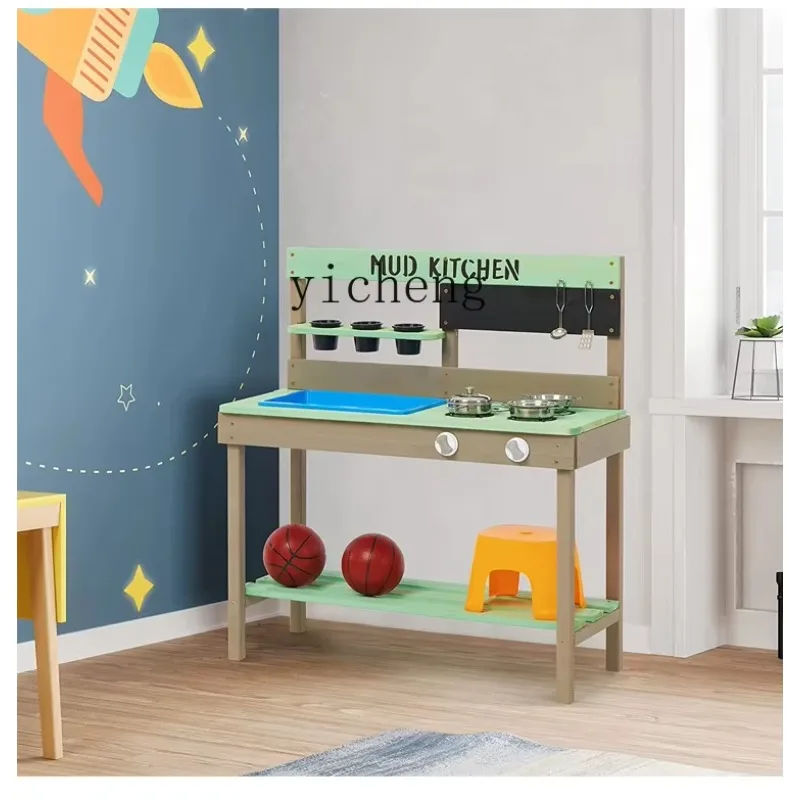 Solid Wood Multi-functional Children's Play House Kitchen Toy Set Simulation Kitchen UtensilsR25