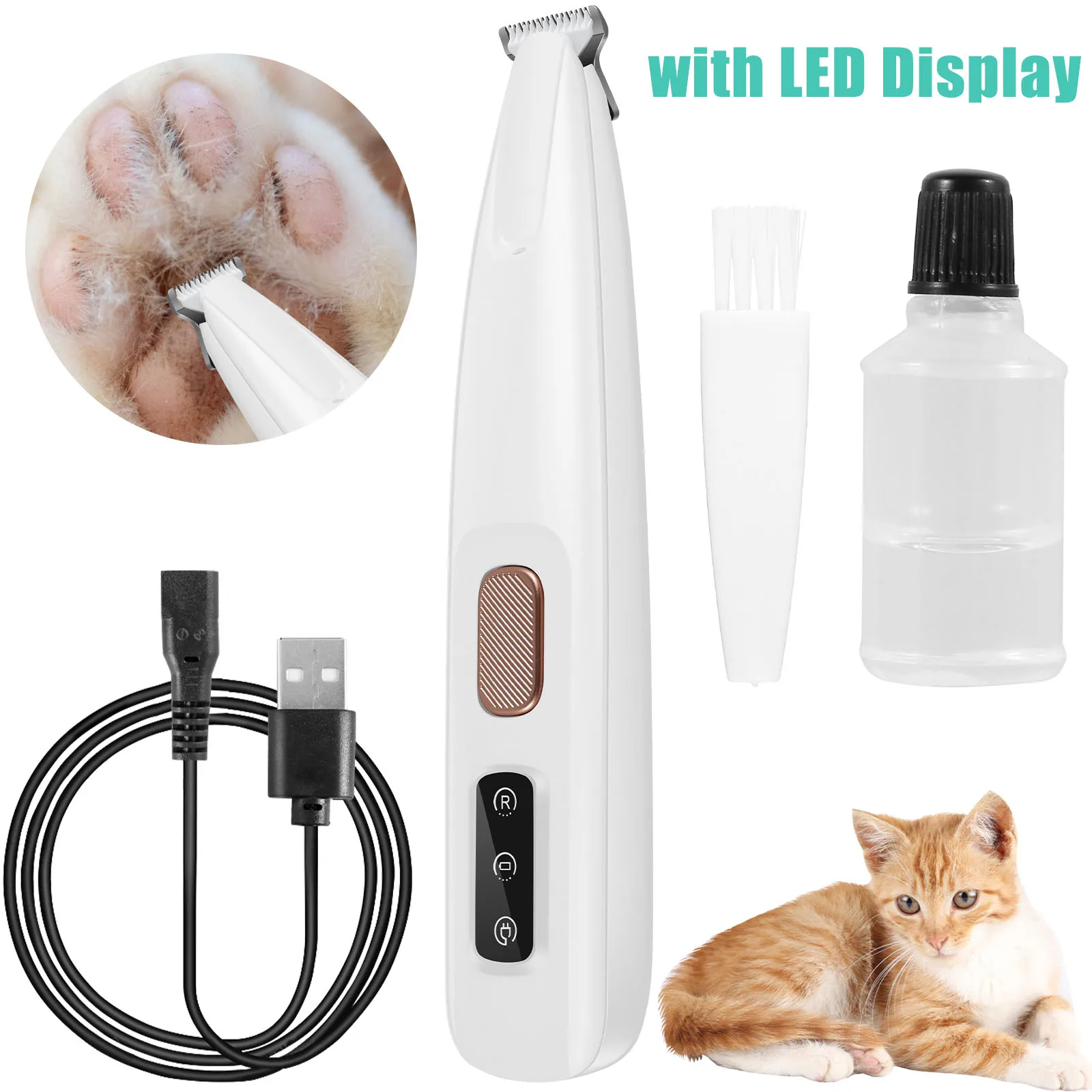 Pet Dog Electric Groomer Trimmer with LED Light Waterproof Pet Foot Hair Trimmer Low Noise Cat