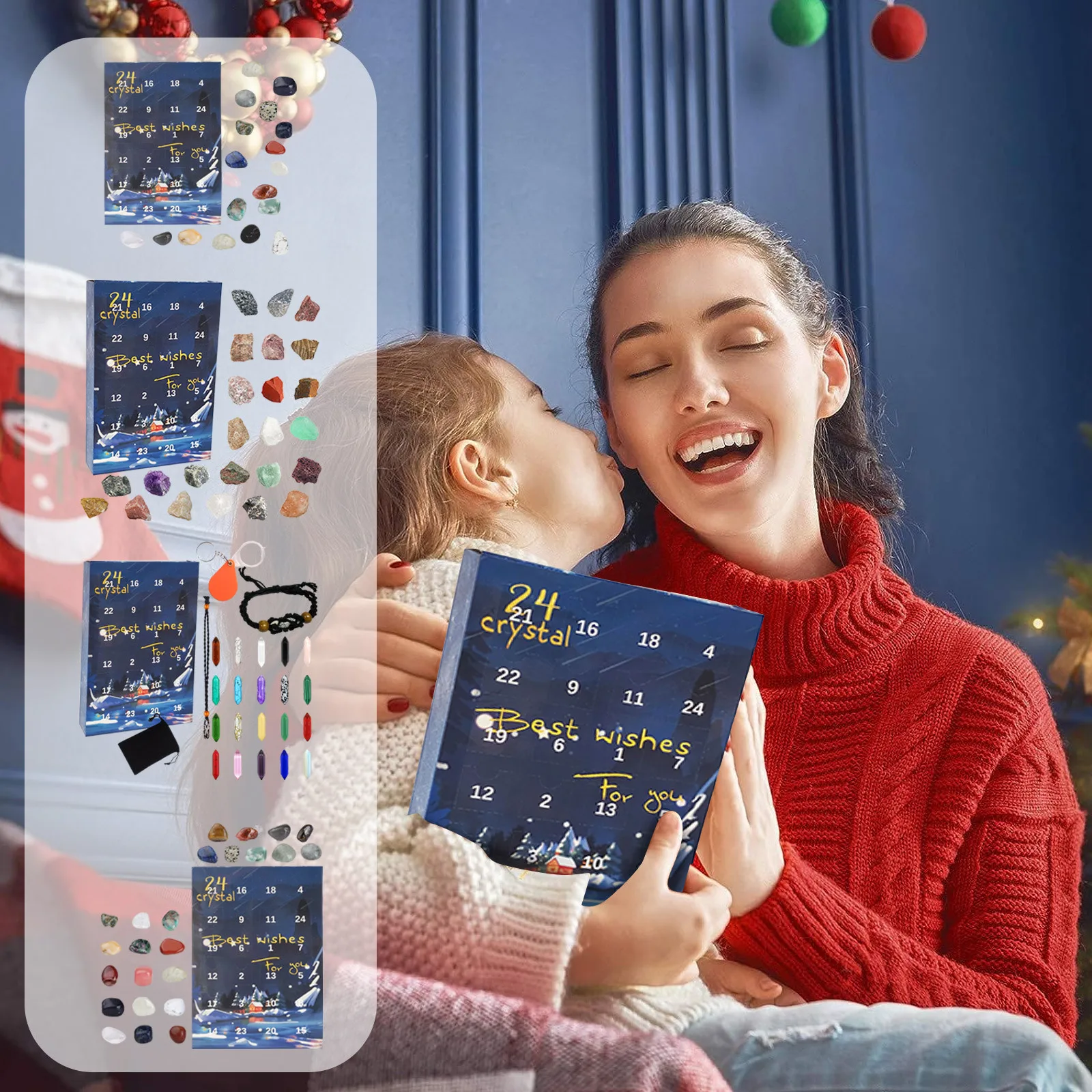 Timer di arresto per bambini Calendario dell'Avvento in cristallo 2024 per bambini 24 giorni Cristalli naturali Dadi per esercizi dell'Avvento per allenamenti