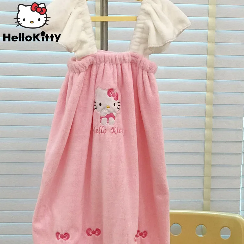 

Женская розовая пижамная юбка Sanrio, Hello Kitty, новое утолщенное Коралловое плюшевое платье, Впитывающее Воду банное платье, домашнее банное полотенце