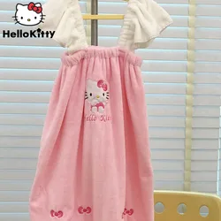 Sanrio Hello Kitty Pink Pajama Skirt Women's New Thickened Coral Plush Dress Water Absorbent Bathing Robe Household Bath Towel