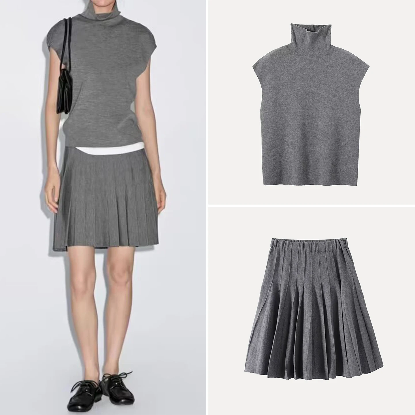 

Z Women's Knitted ort Skirt High Waist Fly Sve Color Faion Set Autumn 2025 New Arrival Ele Lady's Dr