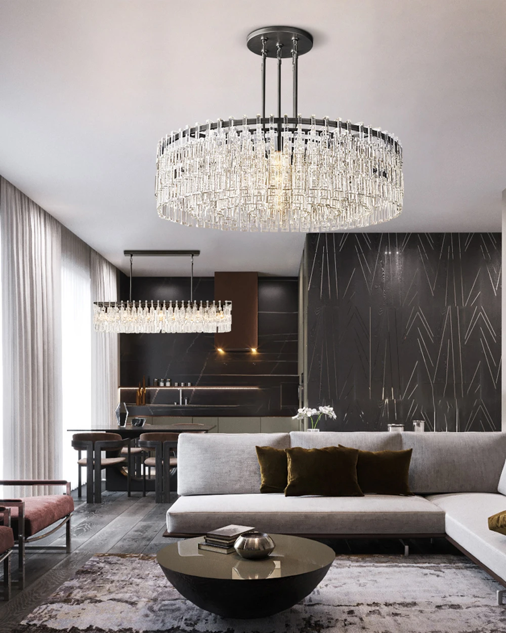 American Rectangular Crystal Brass Chrome E14 LED Chandelier