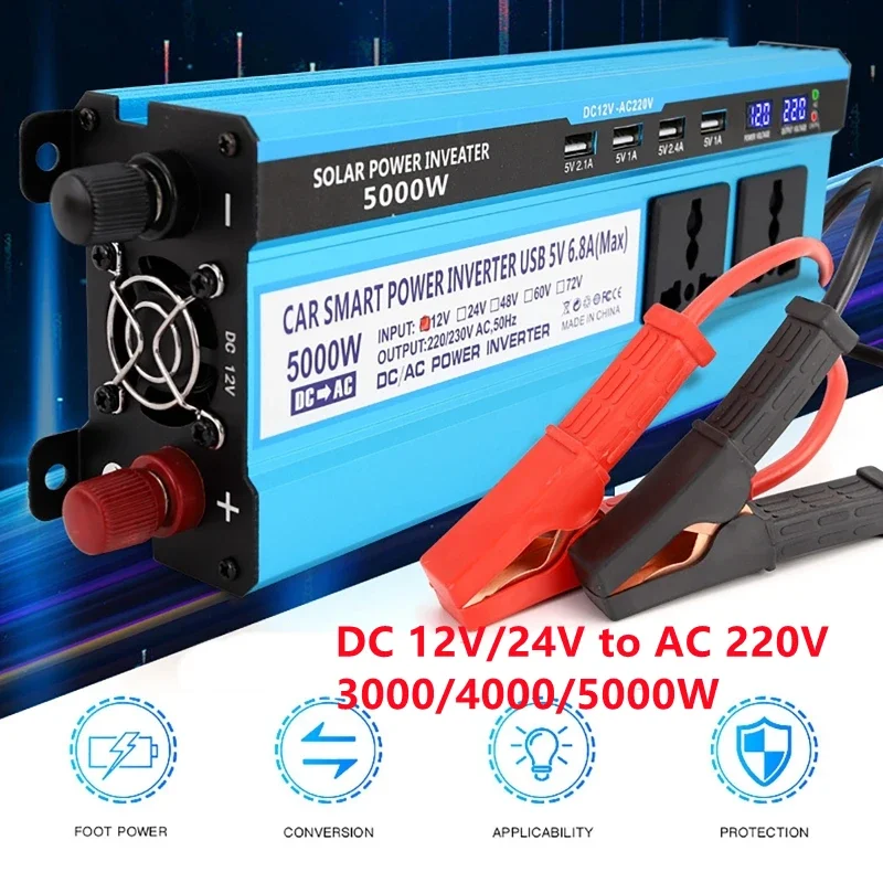 

3000/4000/5000W Modified Sine Wave Power Inverter Voltage Transformer Double Intelligent Digital Display for Car Home Outdoor