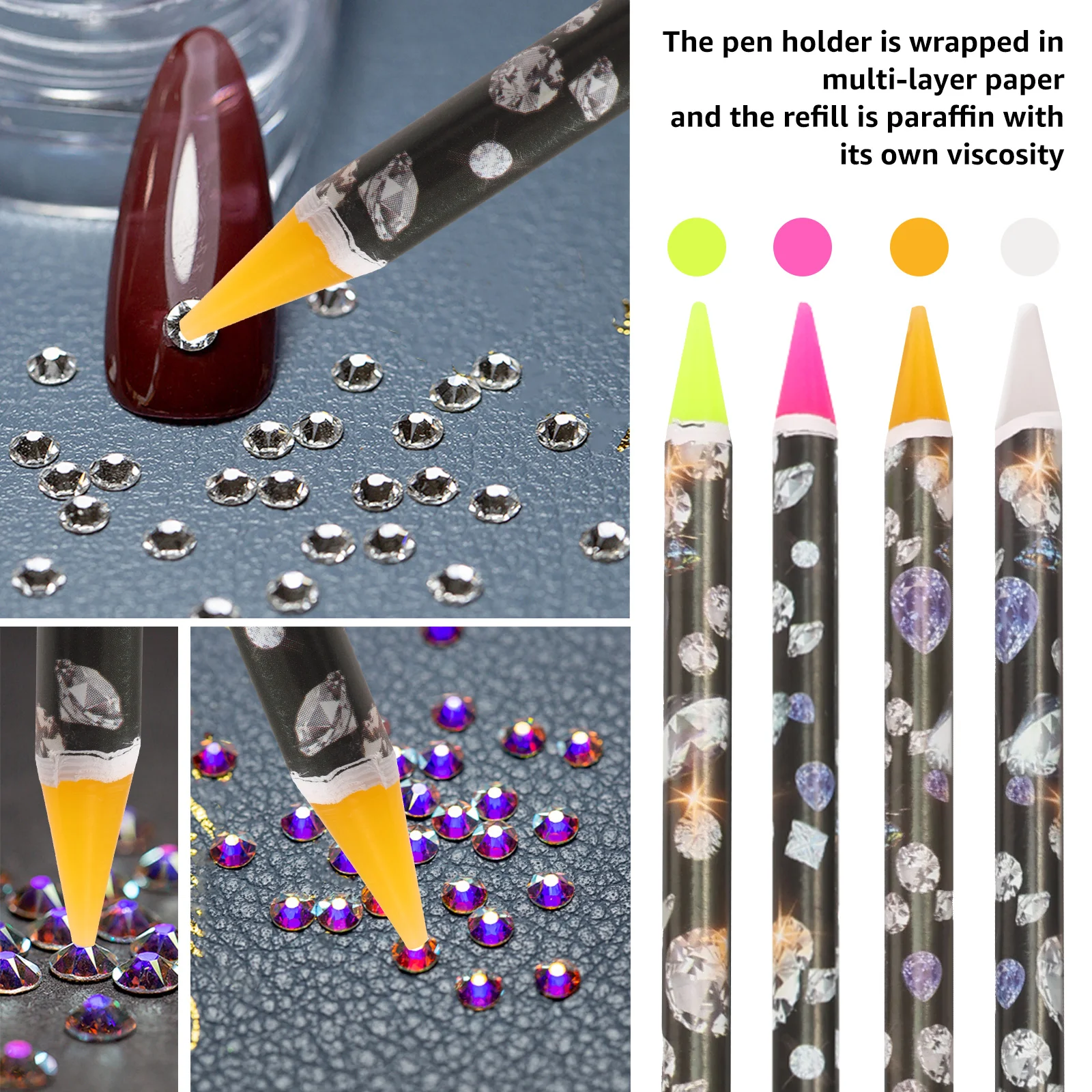 32Pcs Nail Art Dotting Pencil Rhinestone Picker Contactless Pick up Tool for Crystal Wax Pencil for Stones Nails Accessories